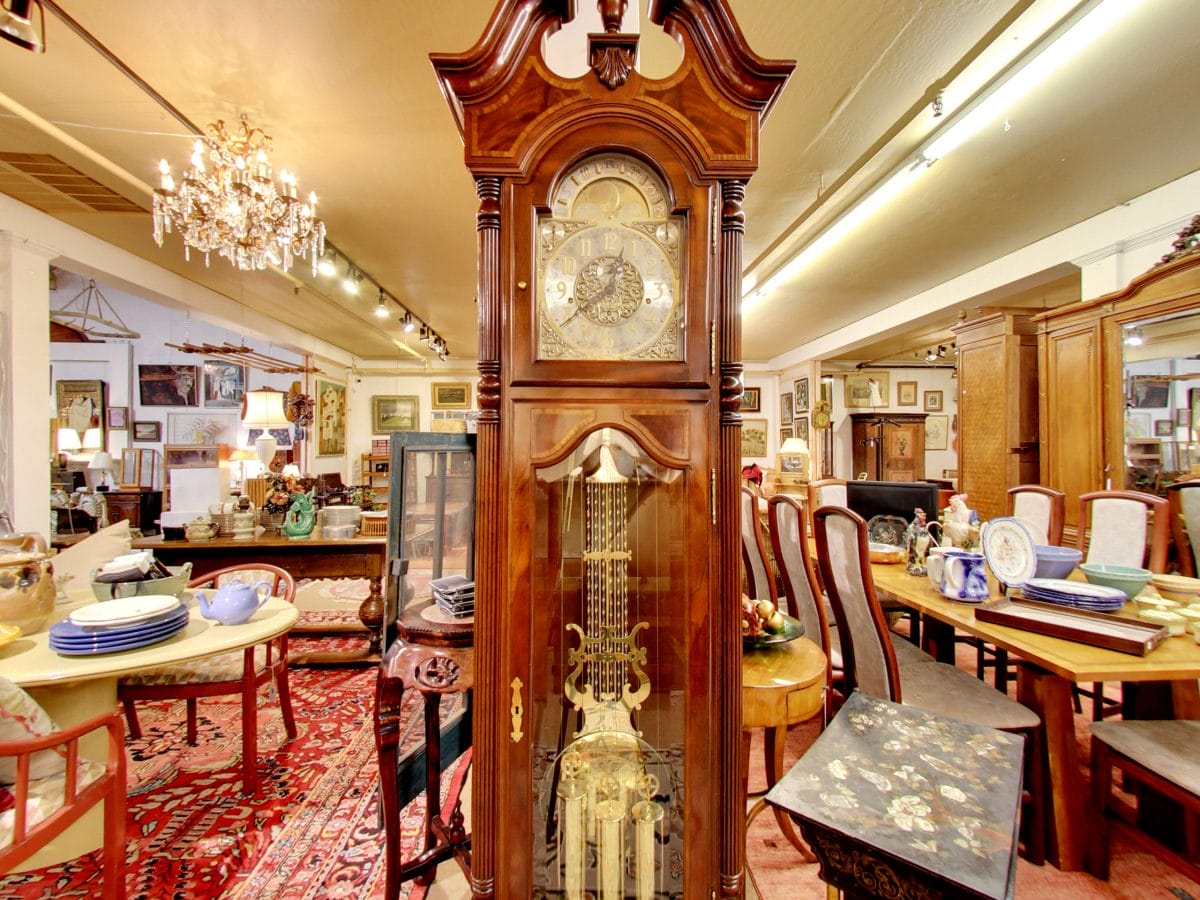 Grand Father Clock Interior of the Fine Estate, Inc. Estate Showroom