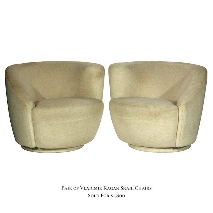 Pair of Vladimir Kagan Snail Chairs Auction by Fine Estate in San Rafael California