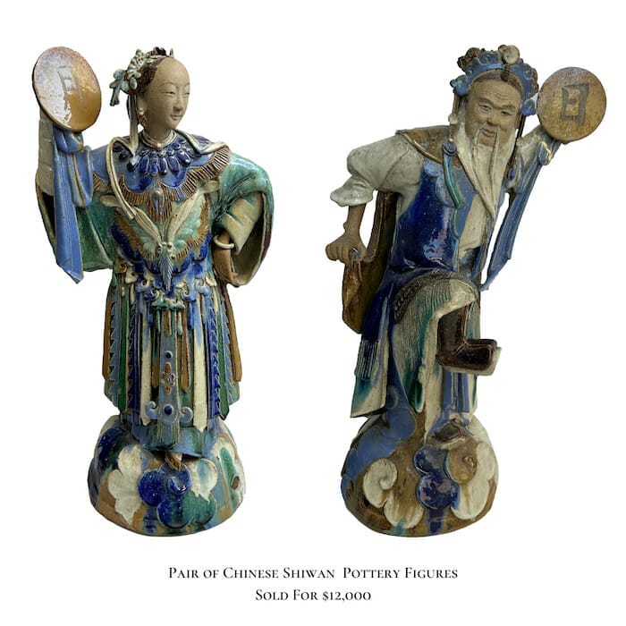 Pair of Chinese Shiwan Pottery Figures Auction by Fine Estate in San Rafael California